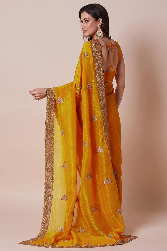 Anisa Mustard Satin Silk Zari Embellished Ready to Wear Saree
