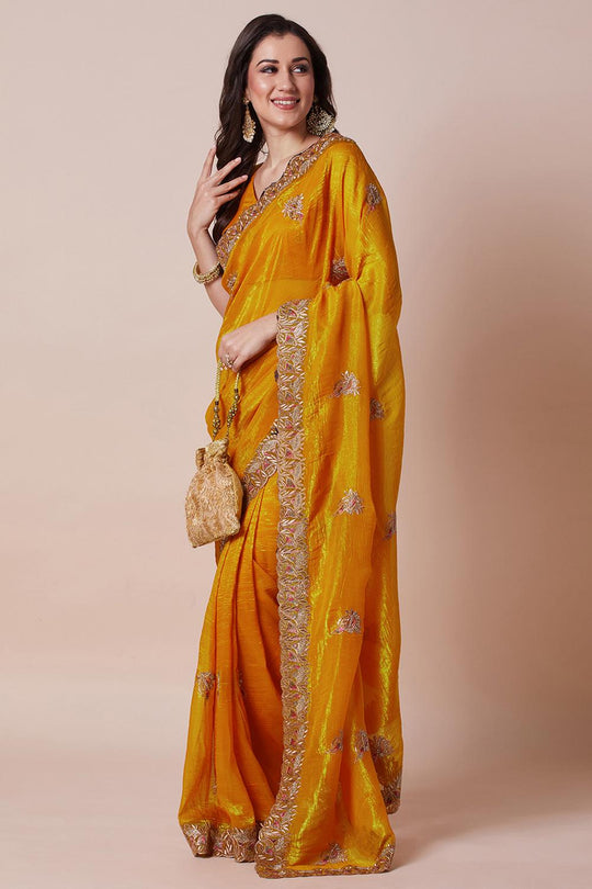 Anisa Mustard Satin Silk Zari Embellished Ready to Wear Saree