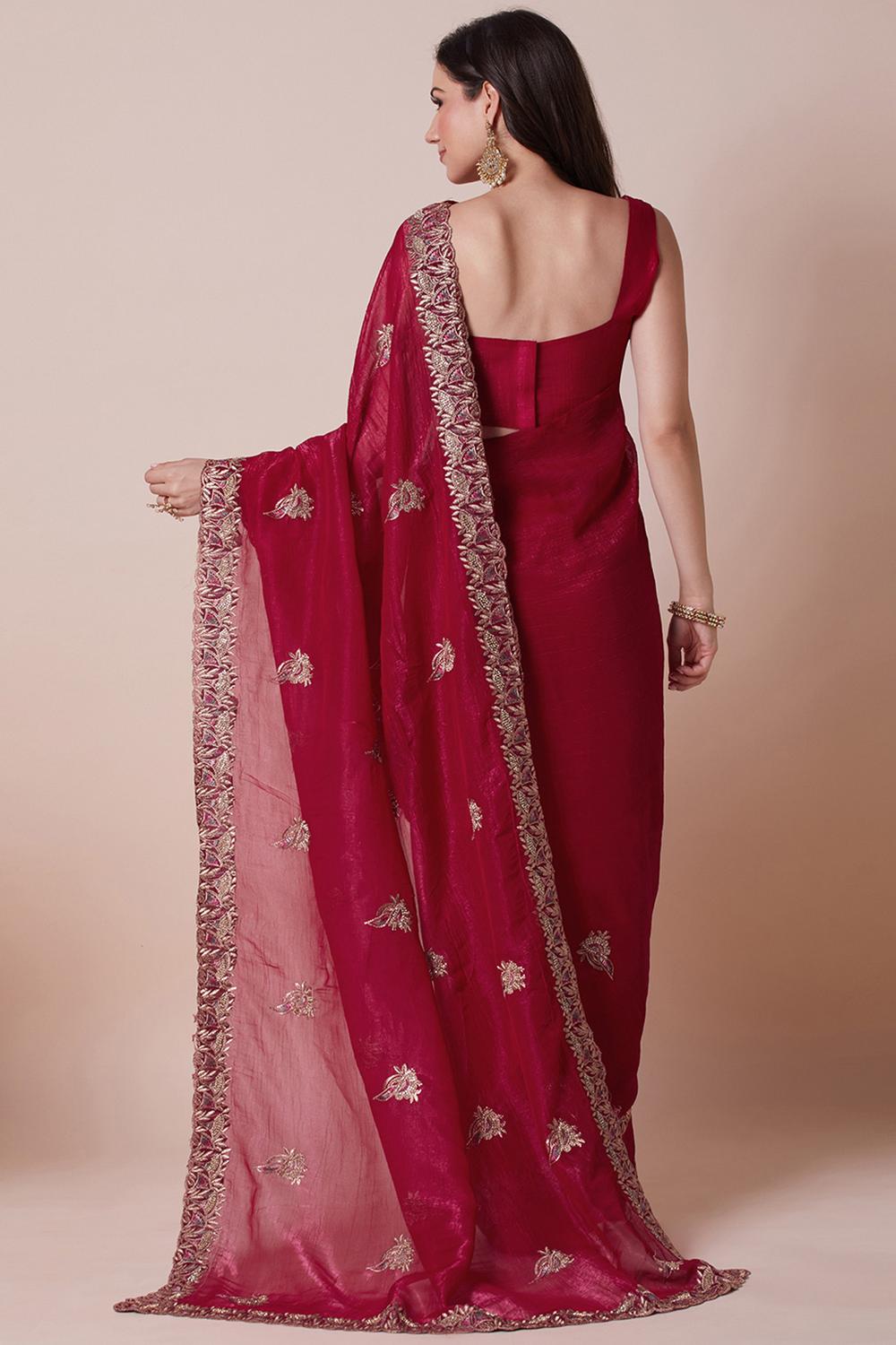 Anisa Rani Pink Satin Silk Zari Embellished Ready to Wear Saree