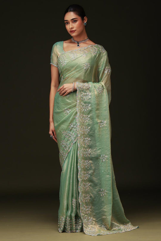 Rina Pastel Green Chiffon Embellished Border Ready to Wear Saree