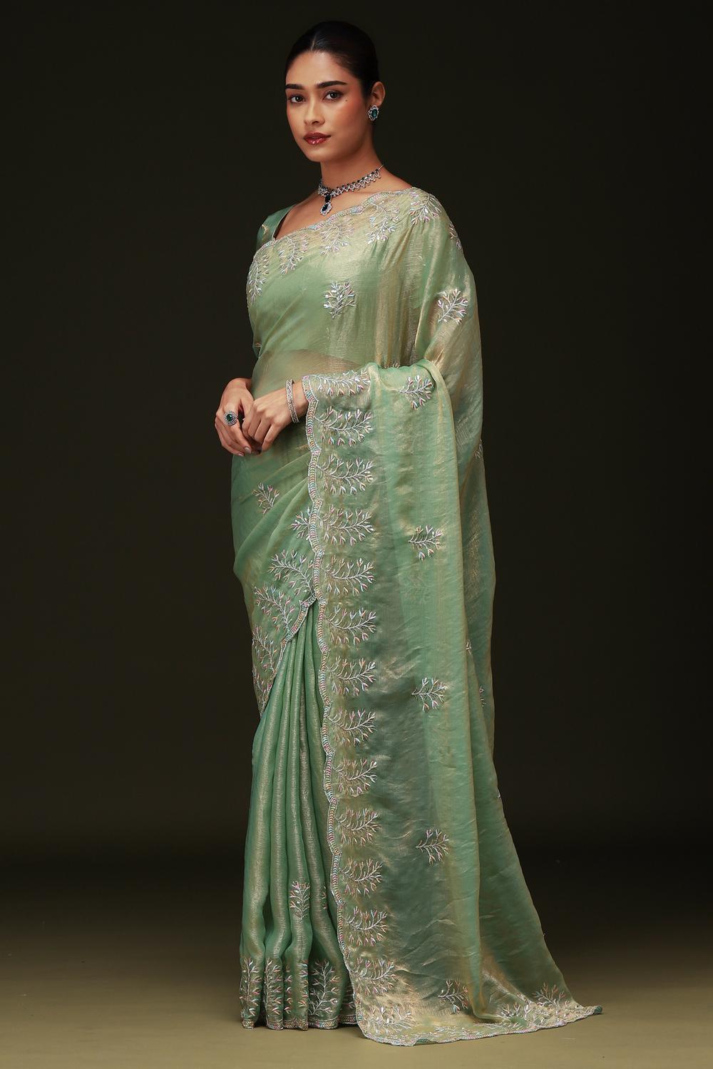 Rina Pastel Green Chiffon Embellished Border Ready to Wear Saree