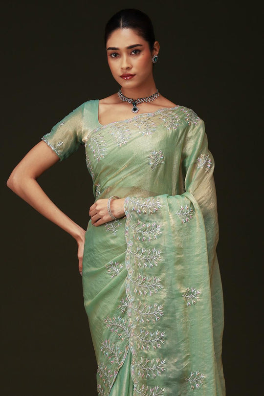 Rina Pastel Green Chiffon Embellished Border Ready to Wear Saree