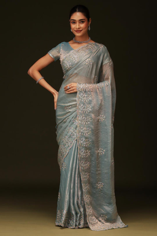 Rina Pastel Blue Chiffon Embellished Border Ready to Wear Saree