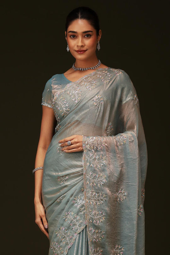 Rina Pastel Blue Chiffon Embellished Border Ready to Wear Saree