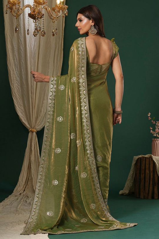 Riyana Teal Green  Satin Silk Saree With Embroidered Border Ready To Wear One Minute Saree