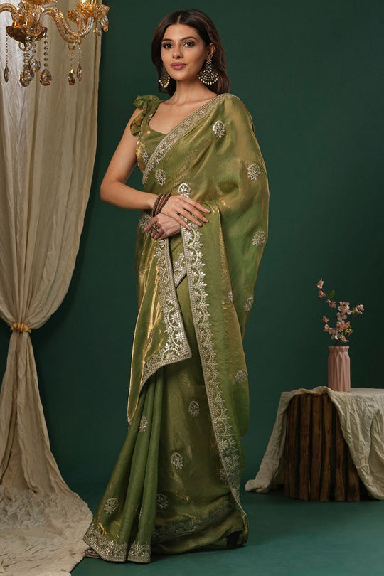 Riyana Teal Green  Satin Silk Saree With Embroidered Border Ready To Wear One Minute Saree