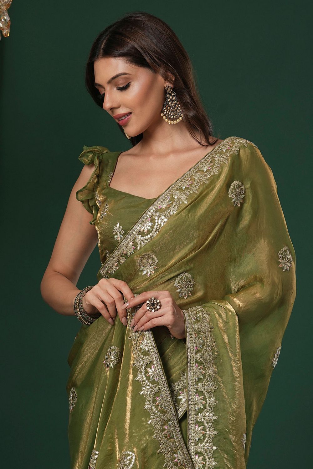 Riyana Teal Green  Satin Silk Saree With Embroidered Border Ready To Wear One Minute Saree