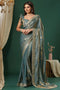 Riyana Teal Blue  Satin Silk Saree With Embroidered Border Ready To Wear One Minute Saree
