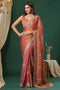Riyana Peach Satin Silk Saree With Embroidered Border Ready To Wear One Minute Saree