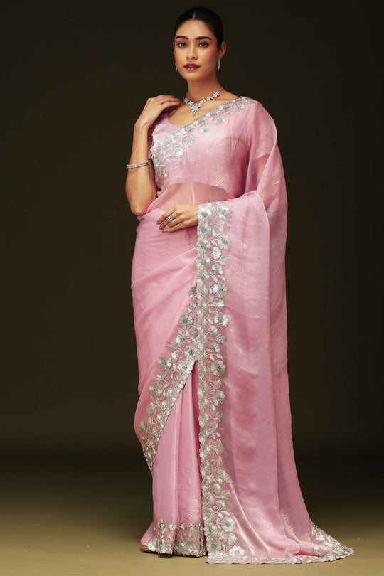 Piya Pink Chiffon Saree with Embellished Border Ready To Wear One Minute Saree