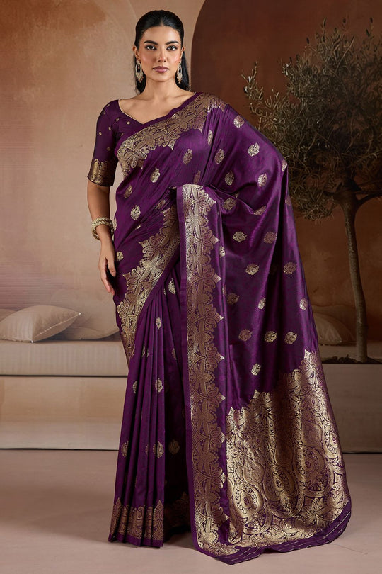 Karly Purple Woven Zari Work Ready To Wear One Minute Saree