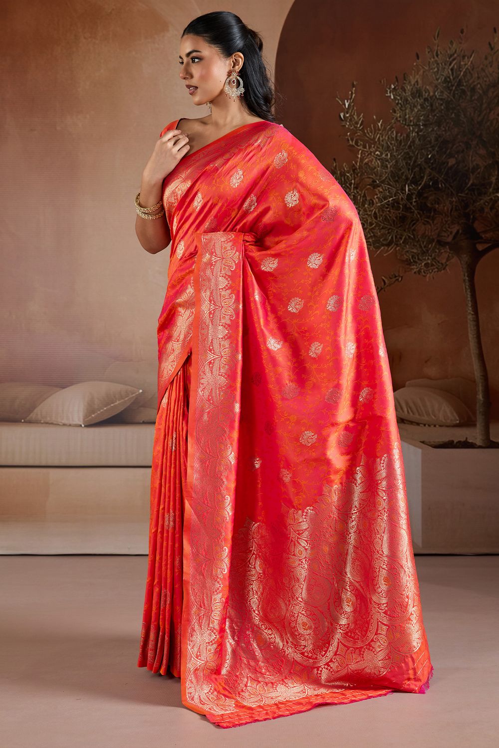Karly Red Zari Work Ready To Wear One Minute Saree