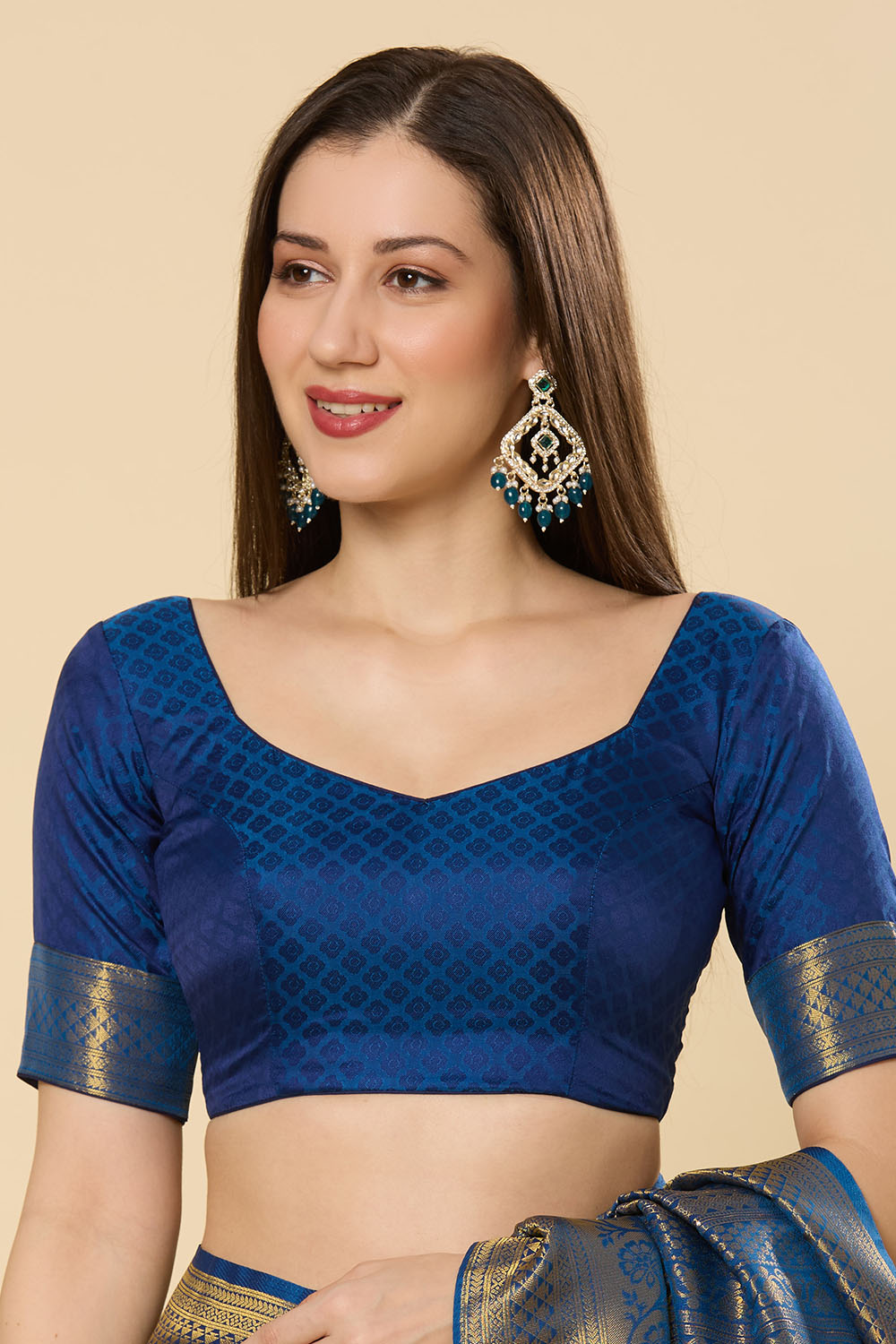 Ready to Wear Saree Blessy Navy Blue Kanjivaram Silk Blend Woven Saree