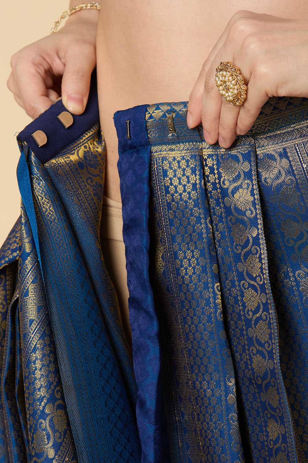 Ready to Wear Saree Blessy Navy Blue Kanjivaram Silk Blend Woven Saree