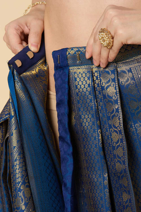 Ready to Wear Saree Blessy Navy Blue Kanjivaram Silk Blend Woven Saree