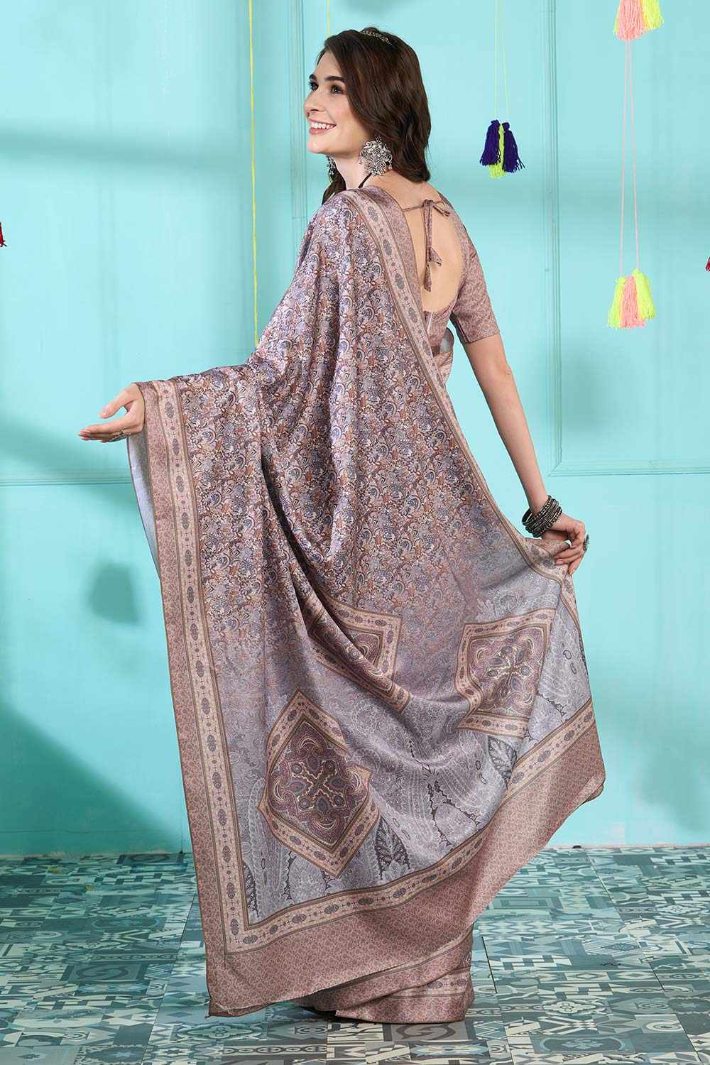 Kashmira Blue Pashmina Printed One Minute Saree