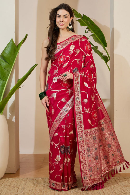 Myra Pink Silk Floral Woven Ready to Wear One Minute Saree