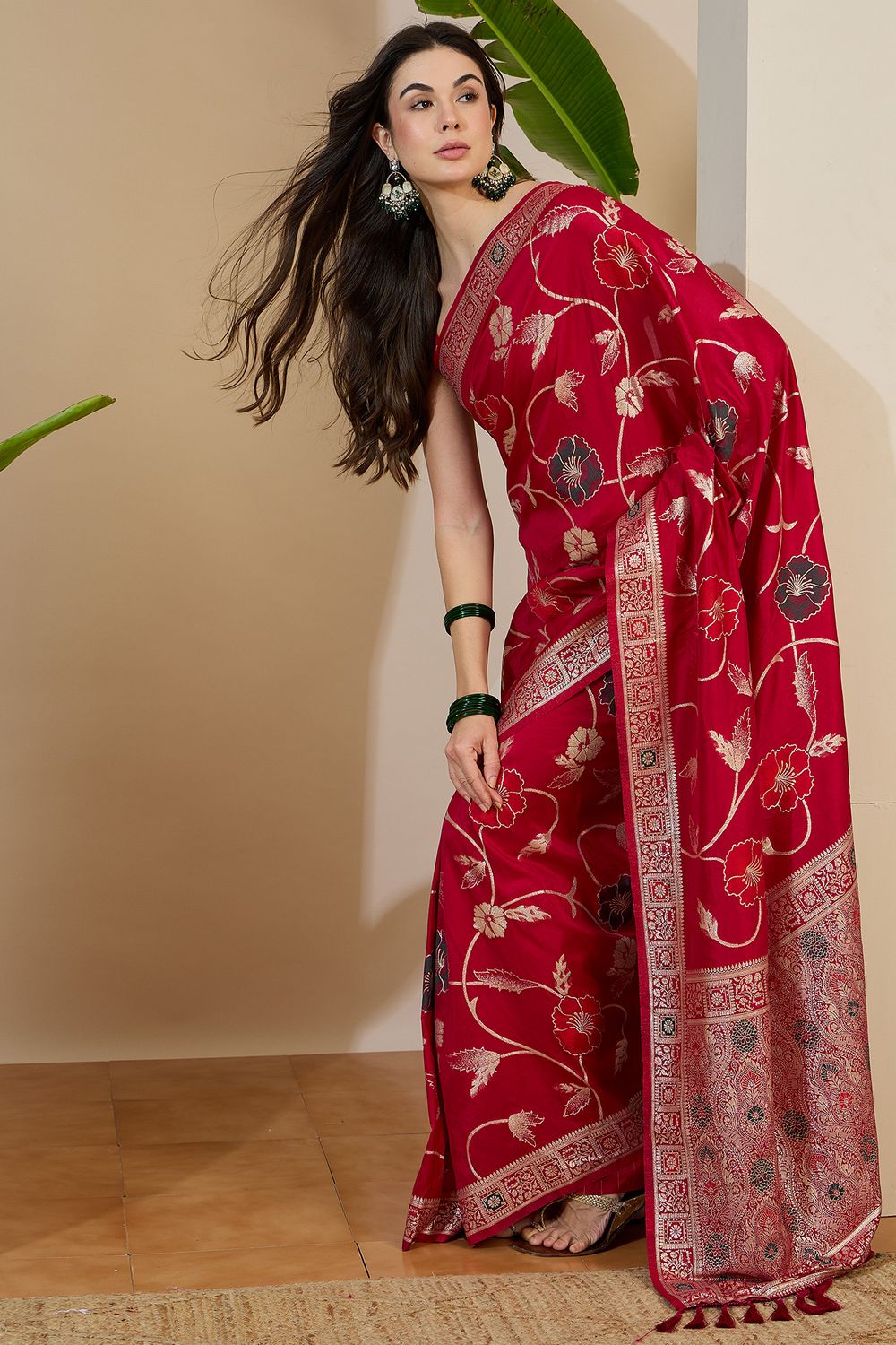 Myra Pink Silk Floral Woven Ready to Wear One Minute Saree