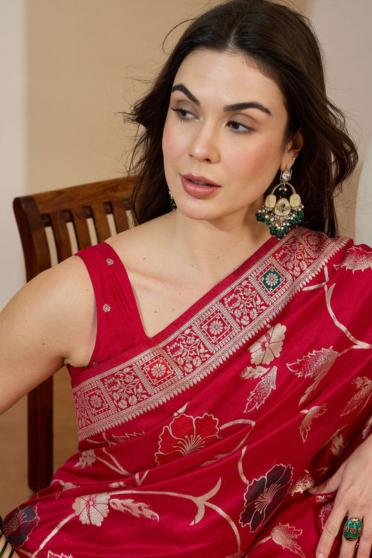 Myra Pink Silk Floral Woven Ready to Wear One Minute Saree