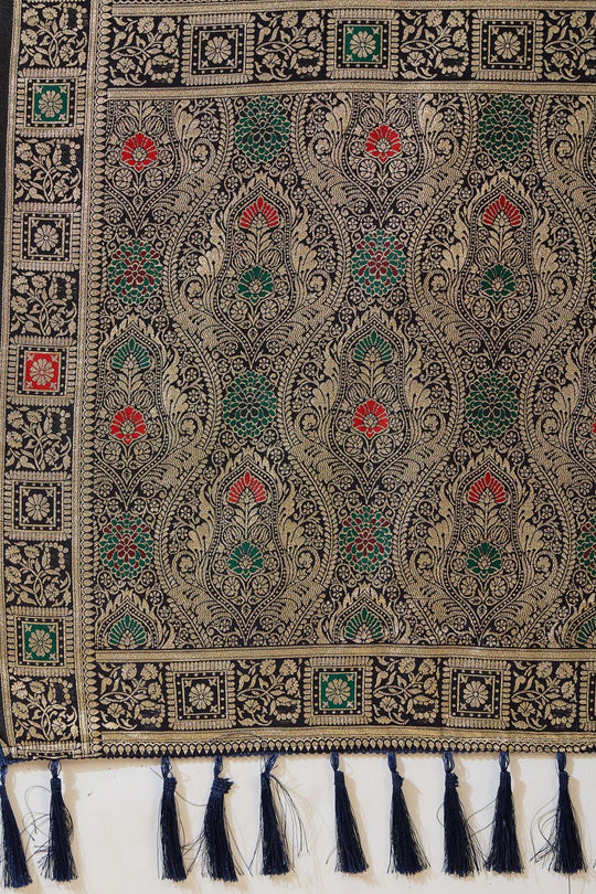 Myra Blue Silk Floral Woven Ready to Wear One Minute Saree