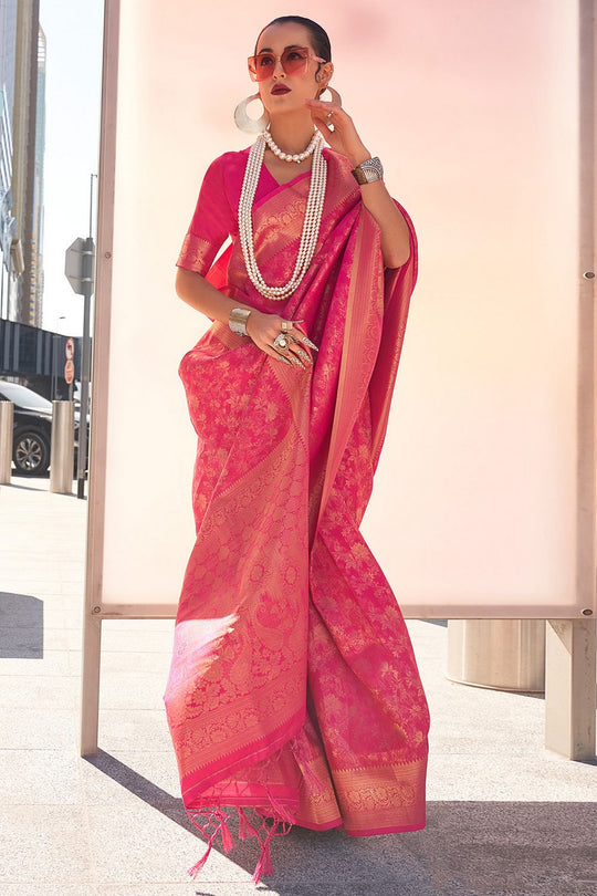 Zayna Pink Kanjivaram Silk Woven Ready To Wear One Minute Saree