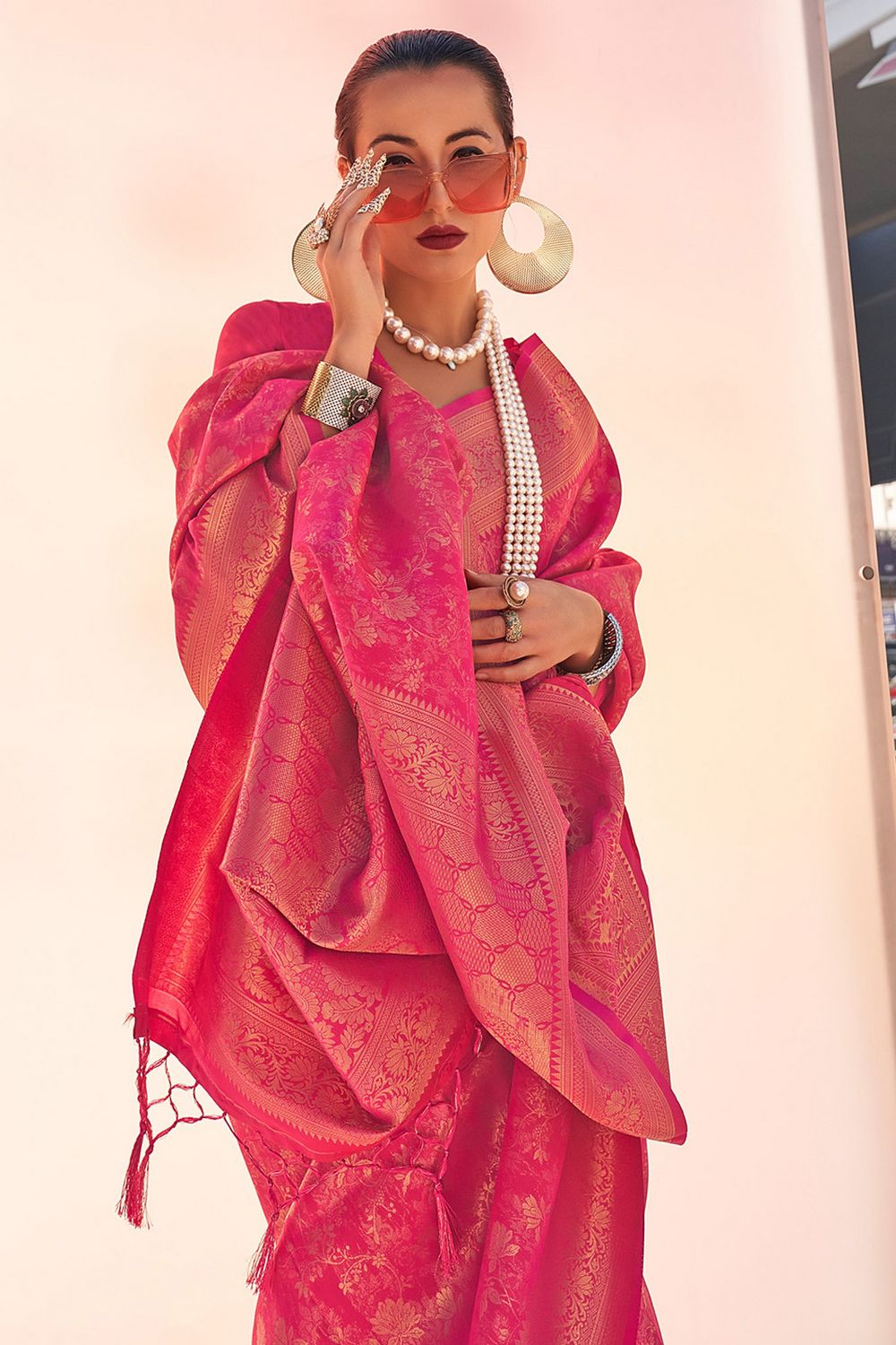 Zayna Pink Kanjivaram Silk Woven Ready To Wear One Minute Saree