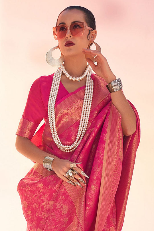 Zayna Pink Kanjivaram Silk Woven Ready To Wear One Minute Saree