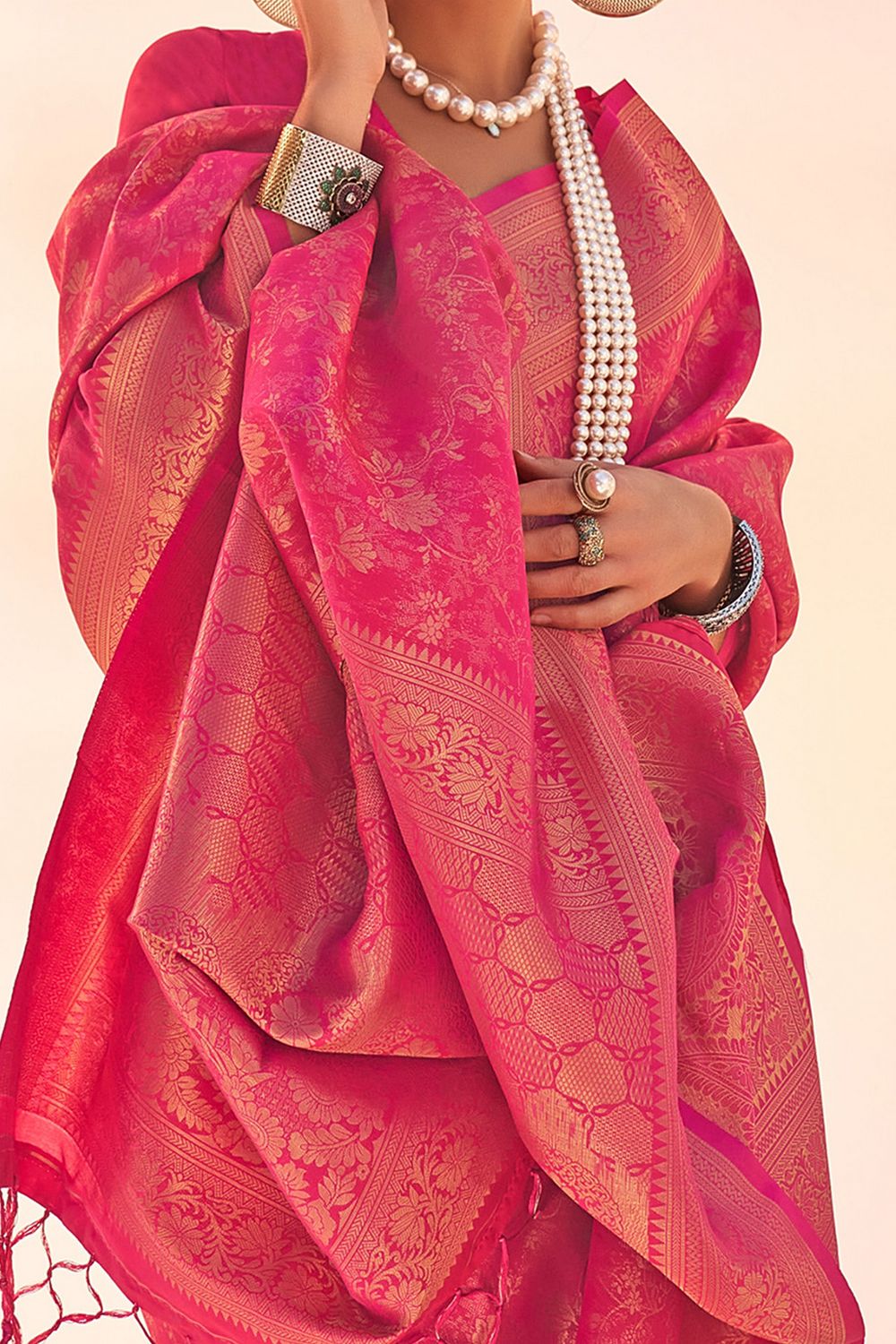 Zayna Pink Kanjivaram Silk Woven Ready To Wear One Minute Saree