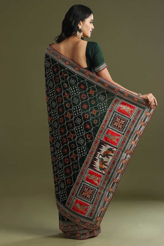 Laxmi Dark Green Vichitra Silk Ethnic Motif Ready To Wear One Minute Saree