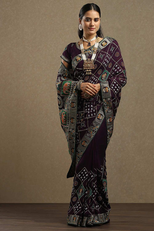 Laxmi Purple Vichitra Silk Ethnic Motif Ready To Wear One Minute Saree