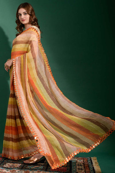 Linda Yellow Multi-color Chiffon Printed One Minute Saree