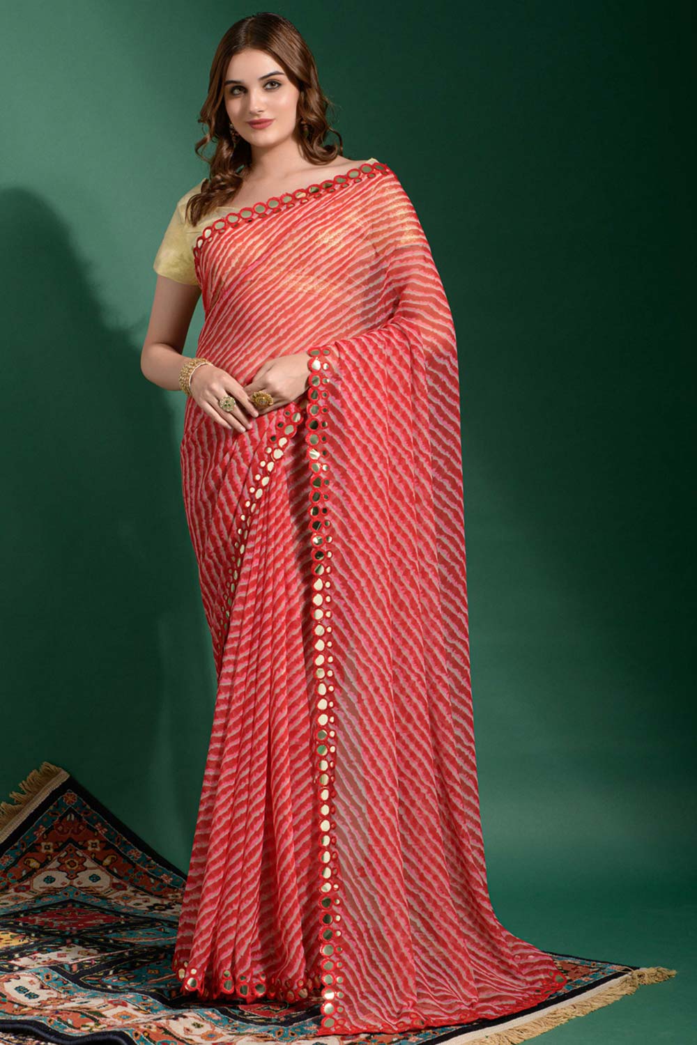 Serene Orange Leheriya Marwari Style best Chiffon Flowy Lightweight Saree With Sabyasachi Blouse And Embroidered Border Marwari Sarees Bandhana