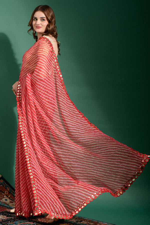Nadia Red Chiffon Leheriya One Minute Saree