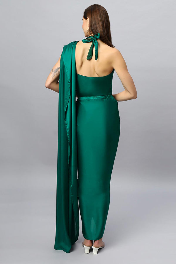 Lillia Emerald Green Satin Silk Sarong Saree