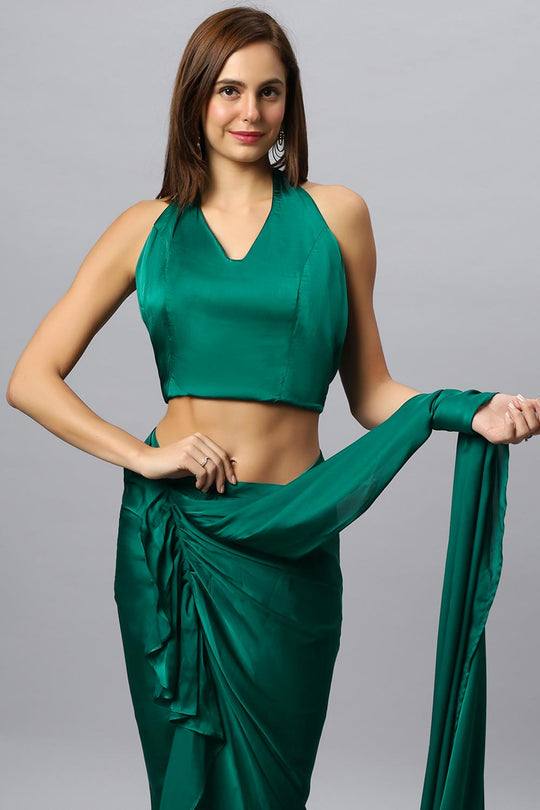 Lillia Emerald Satin Silk Halter Blouse