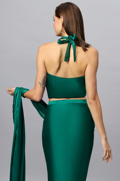 Lillia Emerald Satin Silk Halter Blouse