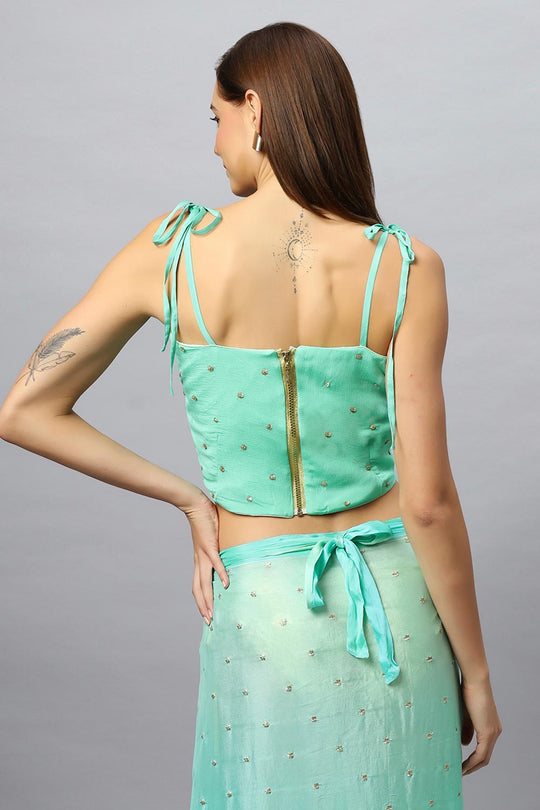 Loki Forest Sweetheart Neck Shoulder Tie Corset Blouse