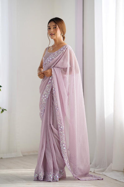 Isaha Soft Lavender Georgette Saree with Sequins Embellished Border Ready to Wear One Minute Saree