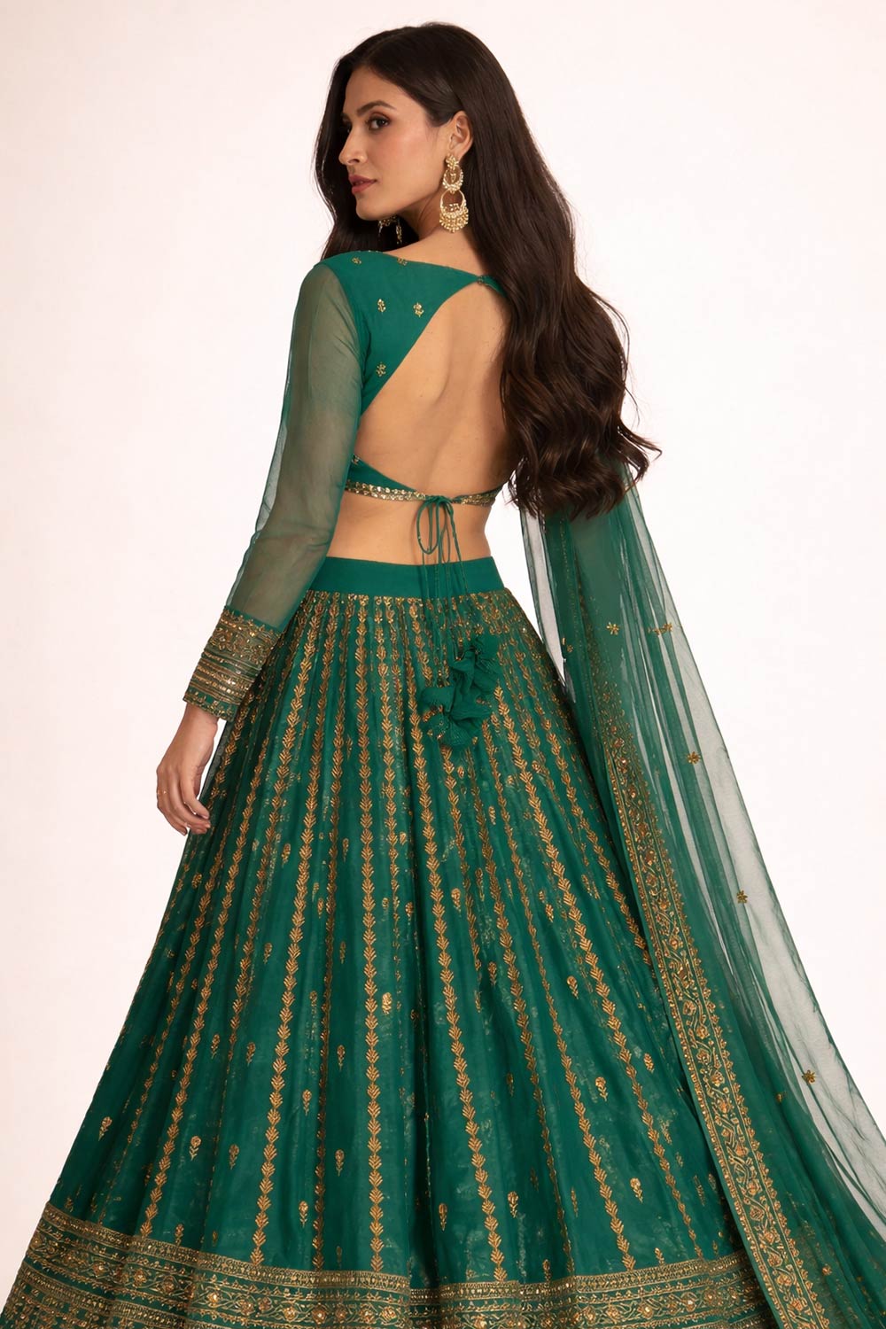 Jenna Green Zari Embroidered Organza Wedding Lehenga Saree