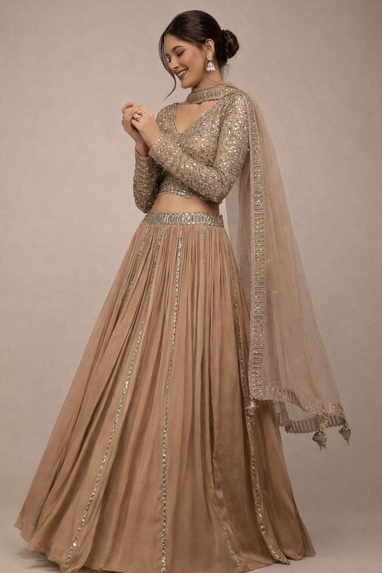 Zainab Beige Sequin Embroidered Georgette Lehenga Saree