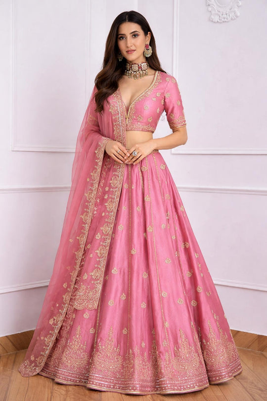 Trina Pink Sequin Embroidered Art Silk Lehenga Saree