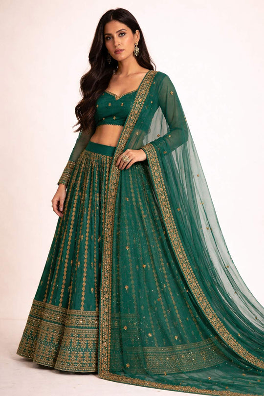 Jenna Green Zari Embroidered Organza Wedding Lehenga Saree