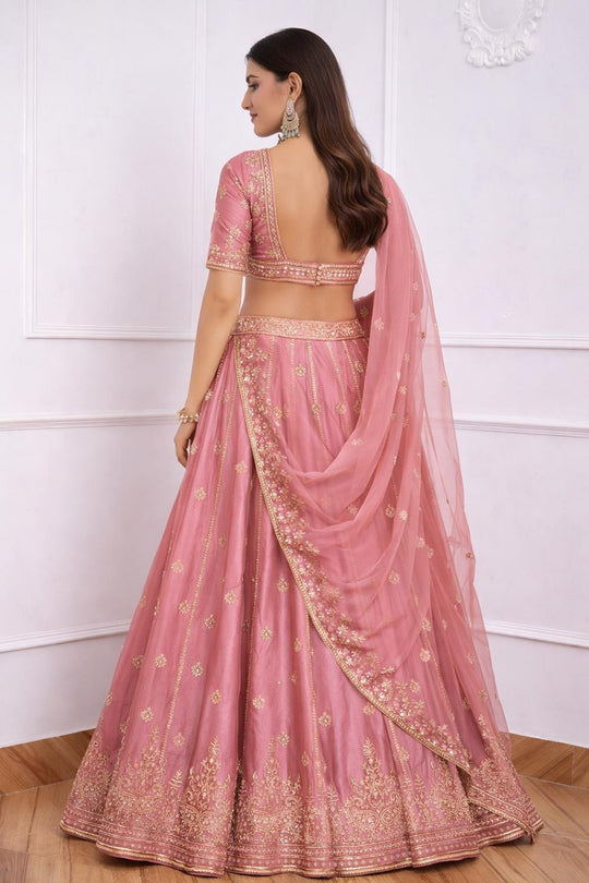 Trina Pink Sequin Embroidered Art Silk Lehenga Saree