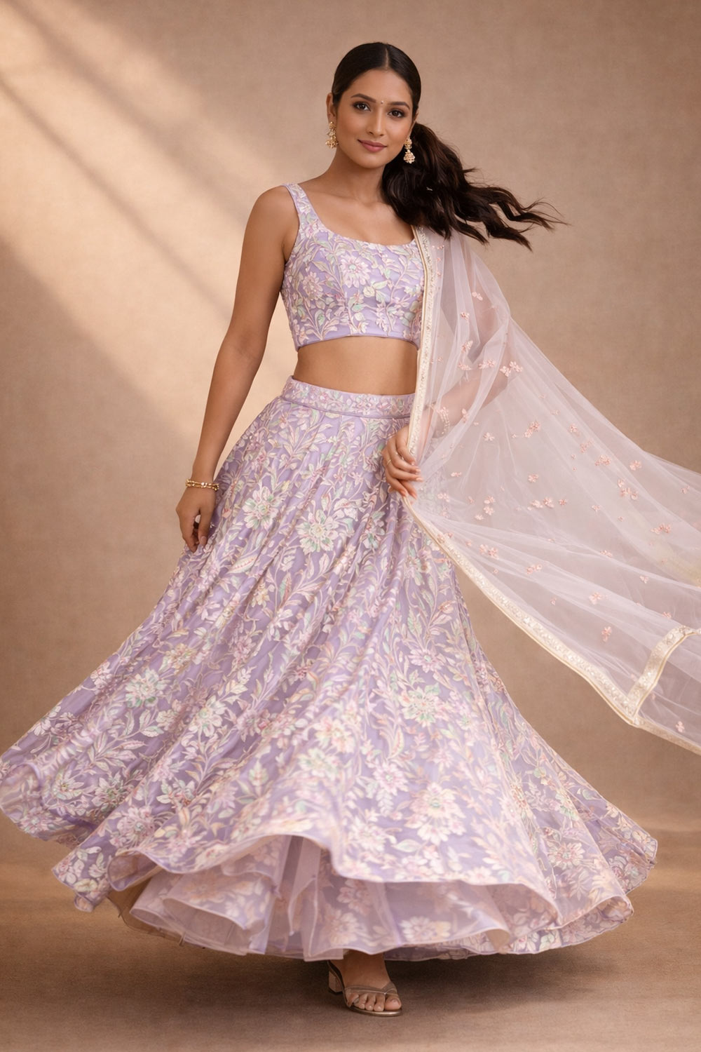 Lilly Lavender Sequin Embroidered Net Lehenga Saree