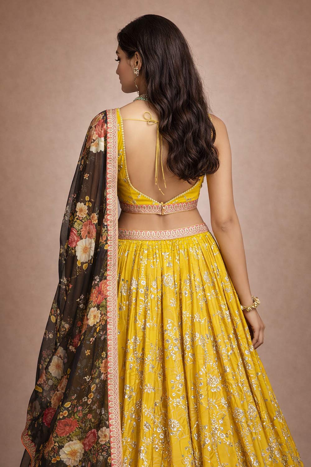 Lenna Mustard Yellow Sequin Embroidered Georgette Lehenga Saree