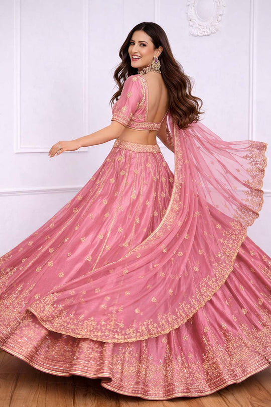 Trina Pink Sequin Embroidered Art Silk Lehenga Saree