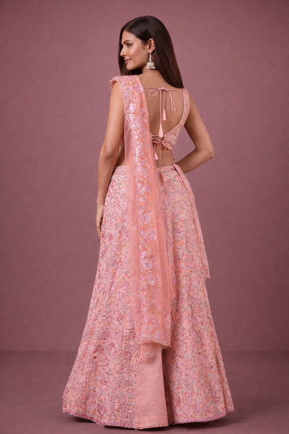 Neve Peach Embroidered Art Silk Ready To Wear Lehenga Saree