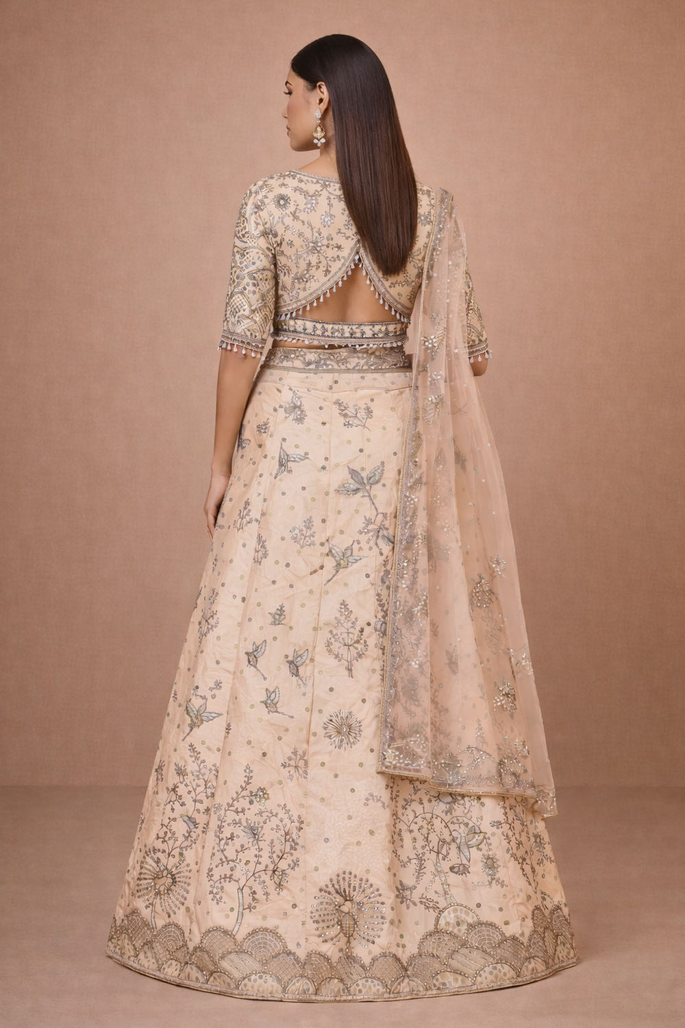 Imane Cream Floral Art Silk Ready To Wear Lehenga Saree