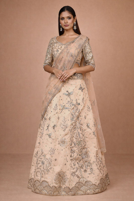 Imane Cream Floral Art Silk Ready To Wear Lehenga Saree