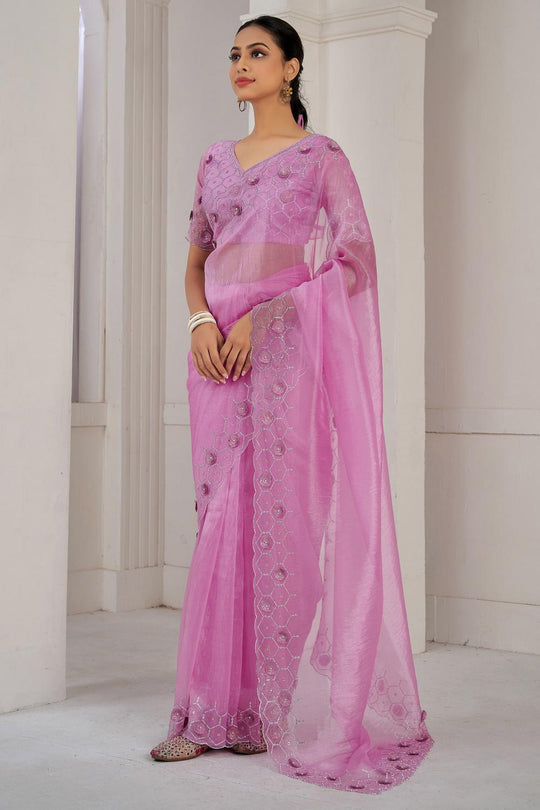 Keri Pink Organza With Embellished Border Ready to Wear Saree
